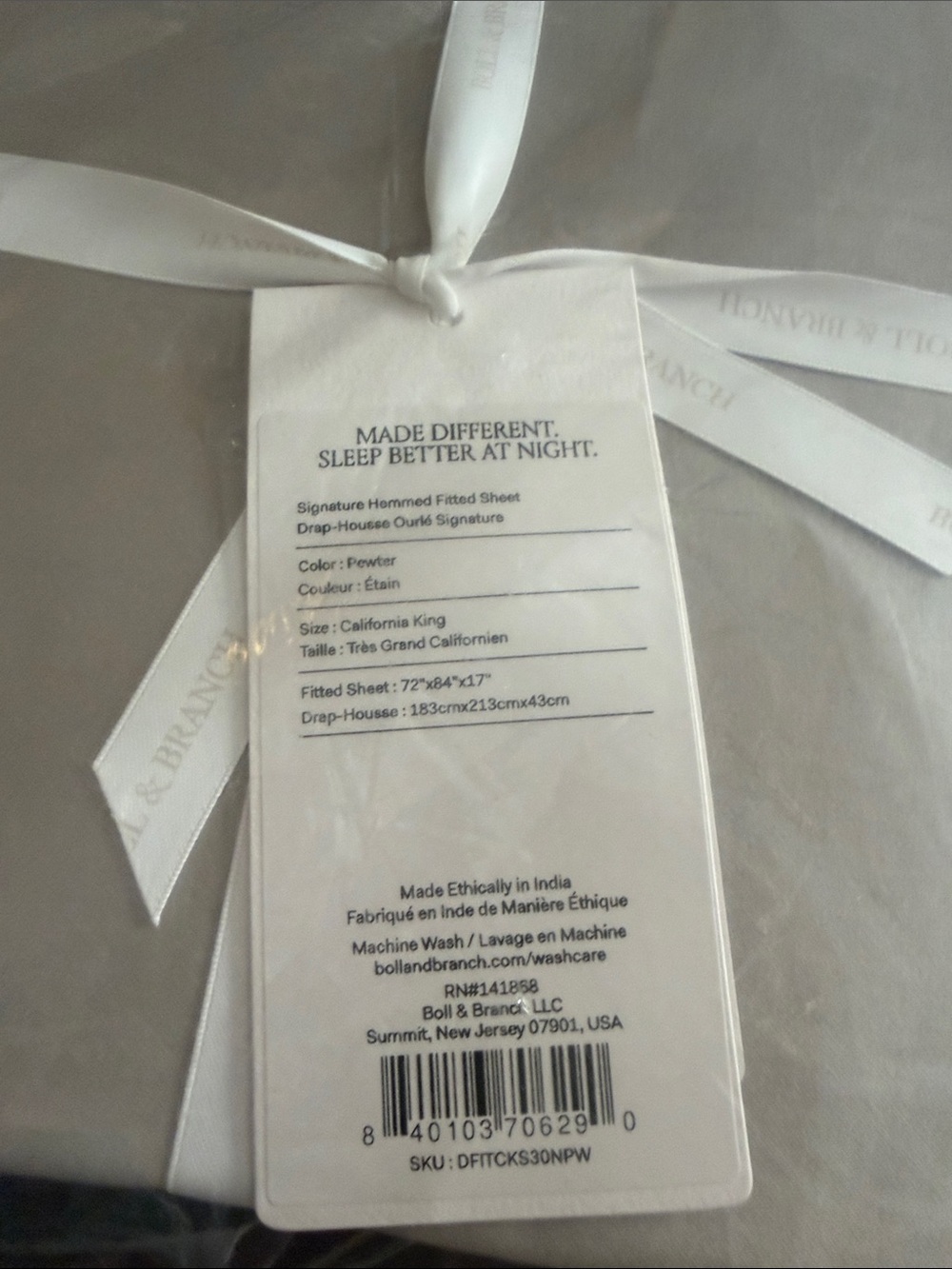 Boll & Branch Signature Hemmed Fitted Sheet - Pewter king